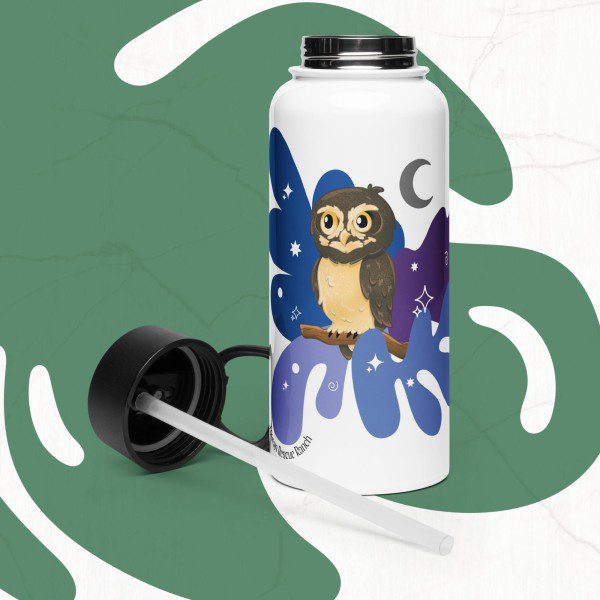 Spectacled Owl - Toucan Rescue Ranch | Stainless steel water bottle with a straw lid